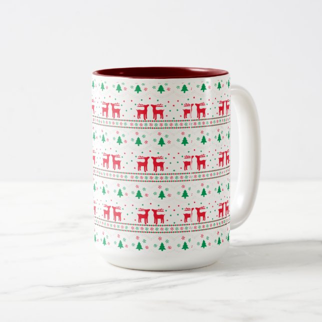 Café Em Dois Tons Caneca Fofa de Rena de Natal (Frente Esquerda)