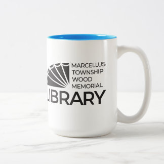 Café Em Dois Tons Caneca grande de 15 oz com logotipo azul da biblio