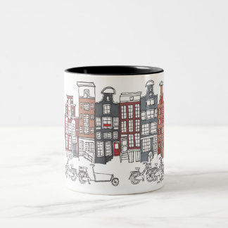 Café Em Dois Tons Caneca ilustrada de Amsterdão e de bicicletas
