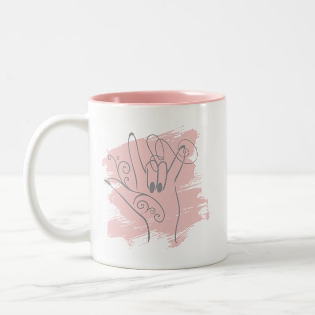 Café Em Dois Tons Caneca Ilustrada de ASL - Personalizada Rosa (Esquerda)