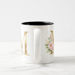 Café Em Dois Tons Caneca M de Monograma de Ouro Elegante