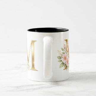 Café Em Dois Tons Caneca M de Monograma de Ouro Elegante
