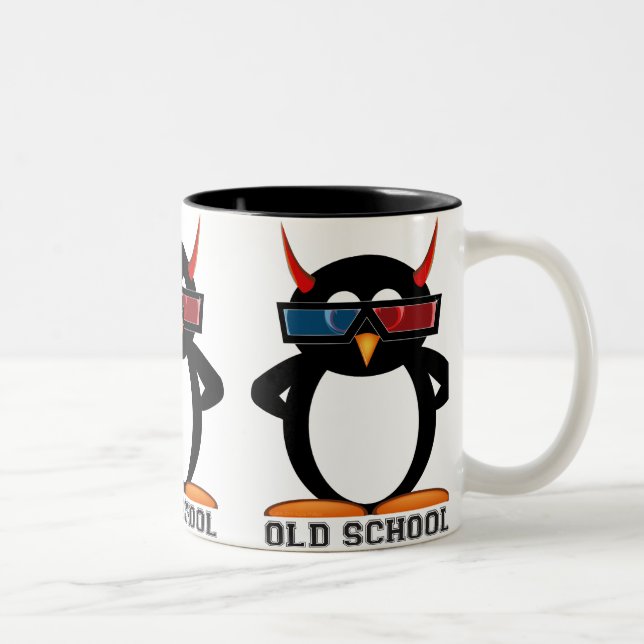 Café Em Dois Tons Caneca má da velha escola 3D de Penguin™ (Direita)