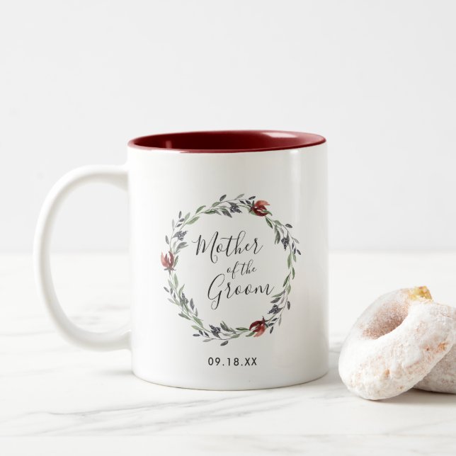 Café Em Dois Tons Caneca Mãe do Noivo | Flor de Outono Rústica (Com Donut)