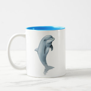 Café Em Dois Tons Caneca Moderna de Golfinho Fofo e Inicial Turquesa