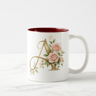 Café Em Dois Tons Caneca Monograma Floral Dourada de Luxo A Premium