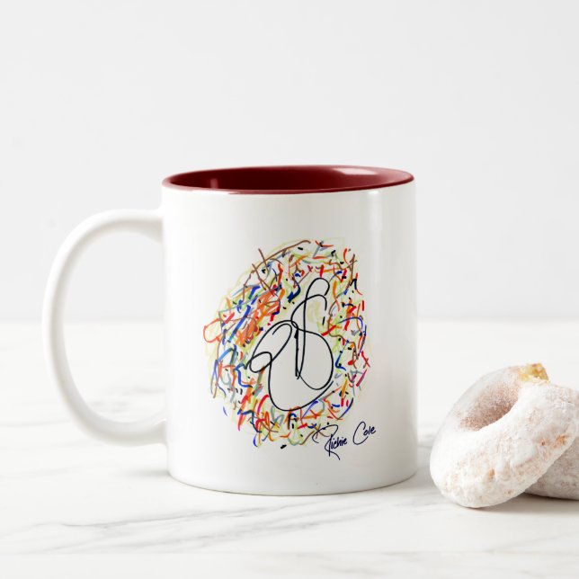 Café Em Dois Tons Caneca original da arte do Cole de Richie (Com Donut)