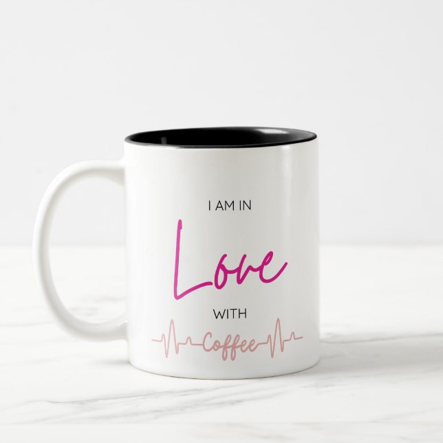 Café Em Dois Tons Caneca ousada e moderna de 'Amo Café' para amantes (Esquerda)