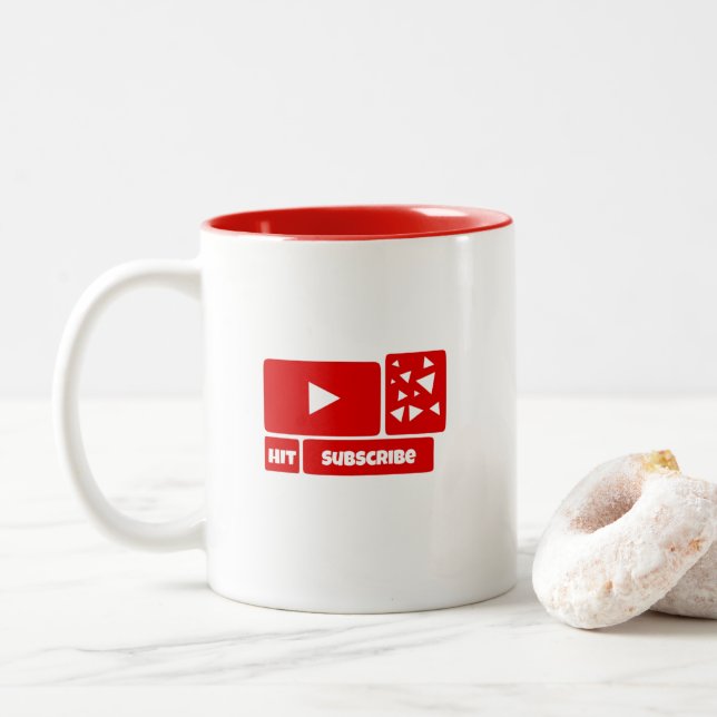 Café Em Dois Tons Caneca para Youtube - caneca de Youtube (Com Donut)