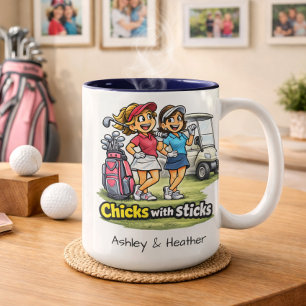 Café Em Dois Tons Caneca Personalizada Amigas Engraçadas de Golfe BF