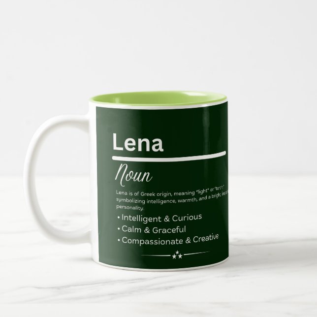 Café Em Dois Tons Caneca Personalizada com Definição de Nome Lena (Esquerda)