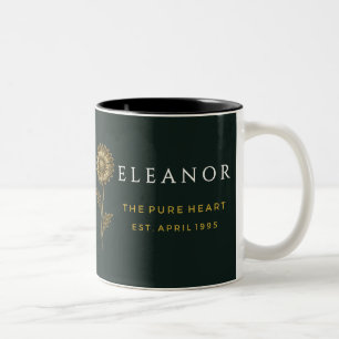 Café Em Dois Tons Caneca Personalizada com Nome e Flor de Nascimento