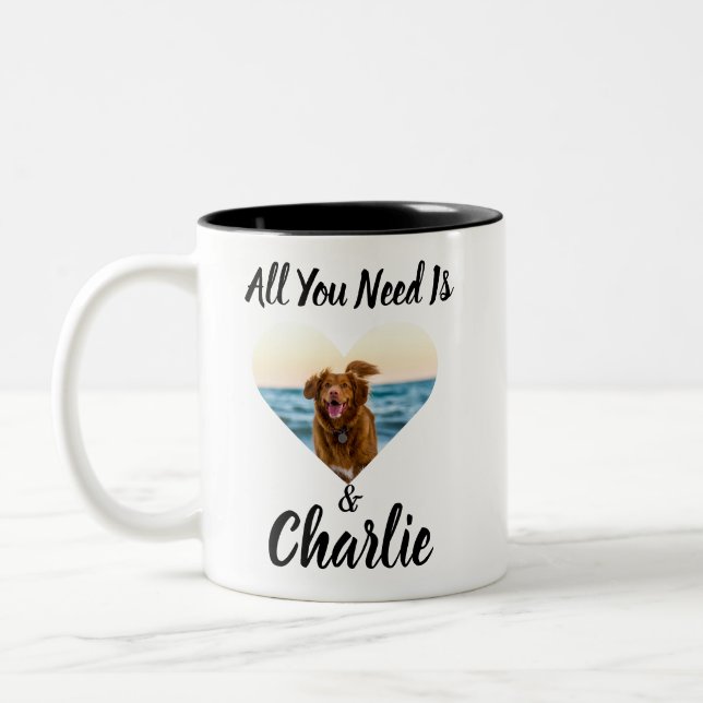 Café Em Dois Tons Caneca Personalizada com Nome e Foto de Cachorro d (Esquerda)