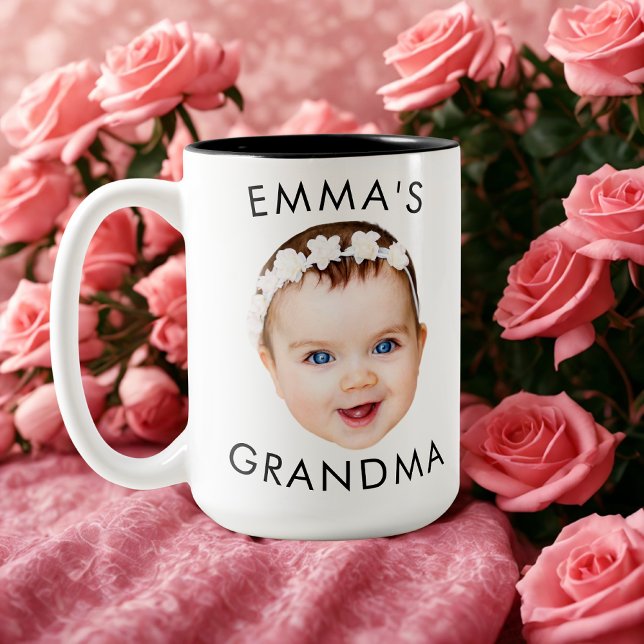 Café Em Dois Tons Caneca Personalizada com Rosto de Bebê Aniversário (Criador carregado)