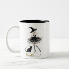 Café Em Dois Tons Caneca Personalizada de Bruxa & Gato Preto com Laç