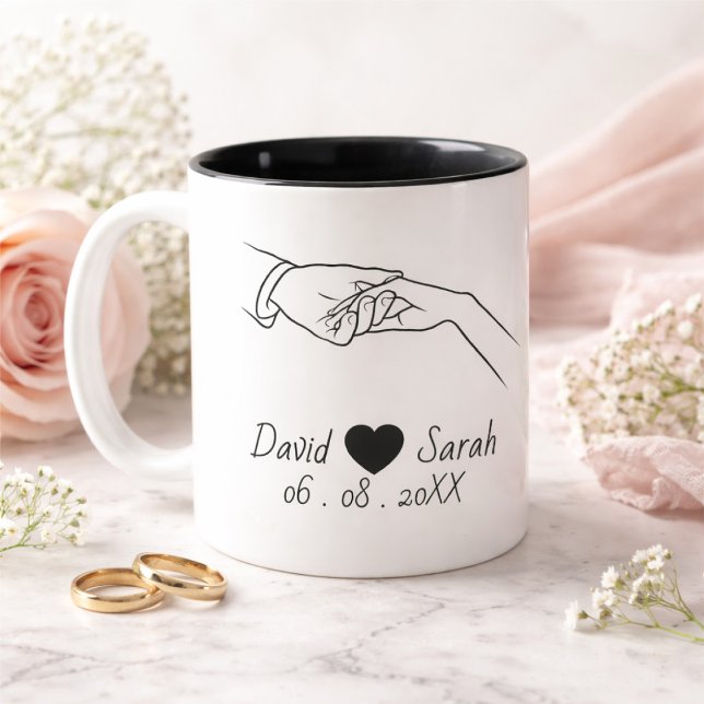 Café Em Dois Tons Caneca Personalizada de Casal com Nomes e Data (Criador carregado)