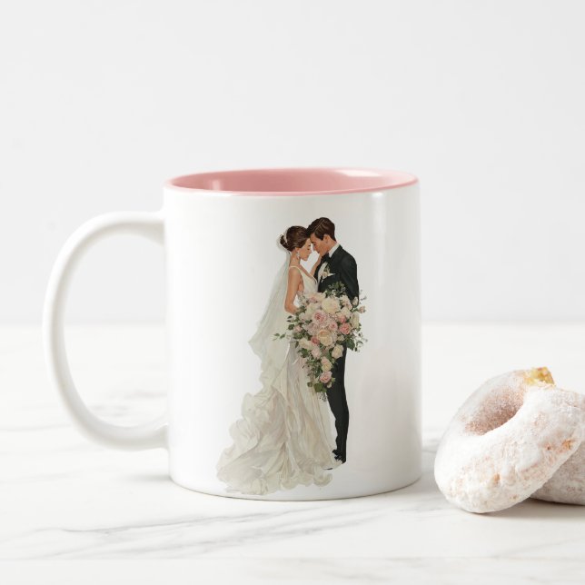 Café Em Dois Tons Caneca Personalizada de Casamento para Casal | Mr  (Com Donut)