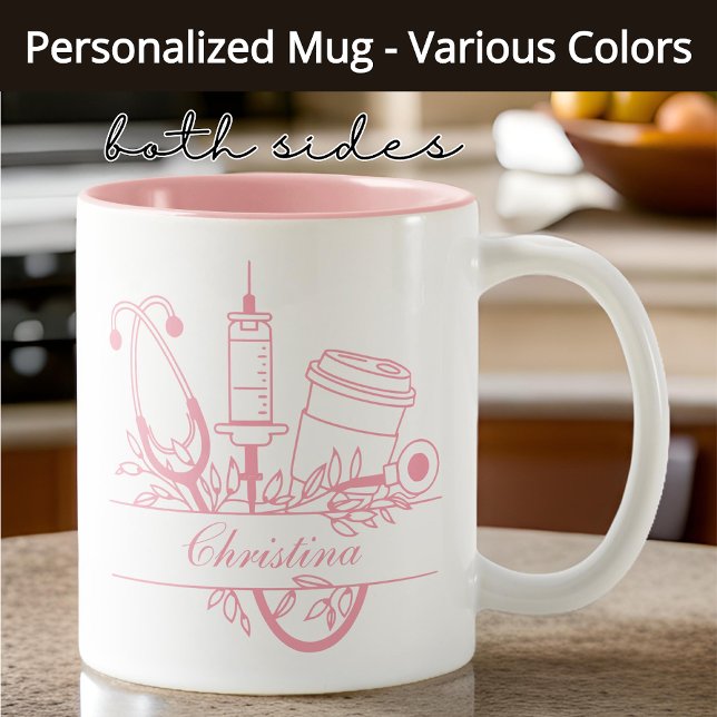 Café Em Dois Tons Caneca Personalizada de Enfermagem, Parabéns Gradu (nurse coffee mug, gift for nurse, nurse monogram mug, nurse gift for her, nurse gift for him)