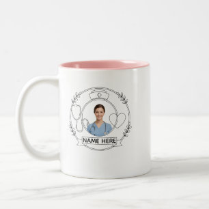 Café Em Dois Tons Caneca Personalizada de Enfermeira com Nome e Foto