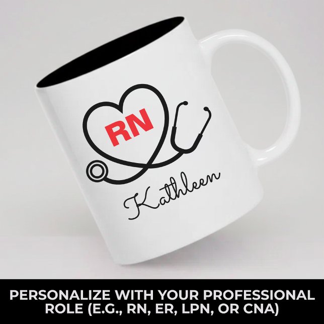 Café Em Dois Tons Caneca Personalizada de Enfermeira Presente de Mon (Personalized Nurse graduation gift for RN, LPN, CNA, ICU & ER nurses, Nurse Appreciation Week gifts)