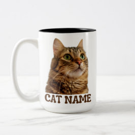 Café Em Dois Tons Caneca Personalizada de Gato com Foto | Nome de Ga