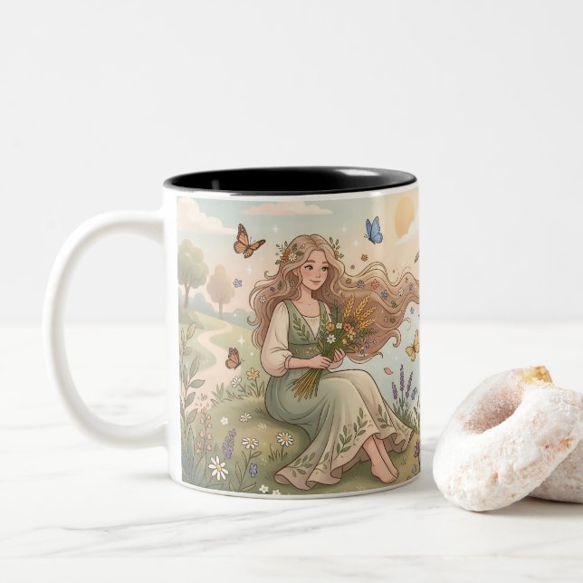 Café Em Dois Tons Caneca Personalizada do Zodíaco de Virgem (Com Donut)