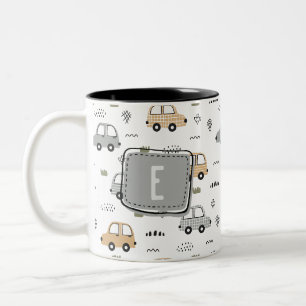 Café Em Dois Tons Caneca Personalizada Monograma de Carros de Desenh