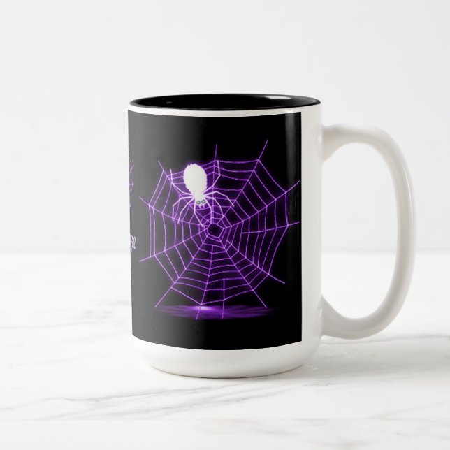 Café Em Dois Tons Caneca Personalizada Preta e Roxa Teia de Aranha (Direita)