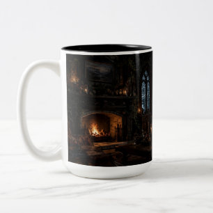 Café Em Dois Tons Caneca Preta de Natal com Janela para a Lareira