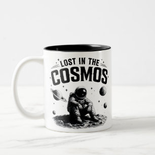 Café Em Dois Tons Caneca Preta e Branca de Astronauta Perdido no Cos