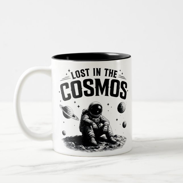 Café Em Dois Tons Caneca Preta e Branca de Astronauta Perdido no Cos (Esquerda)