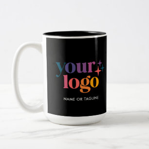 Café Em Dois Tons Caneca preta personalizada com logotipo de negócio
