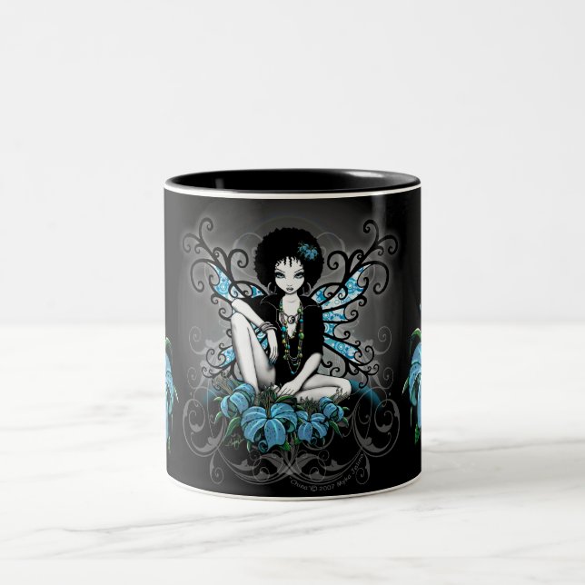 Café Em Dois Tons Caneca retro da fantasia de Fae do Afro de Lilly (Centro)