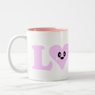 CAFÉ EM DOIS TONS CANECA ROSA DE CORAÇÃO DE KAWAII LOVE