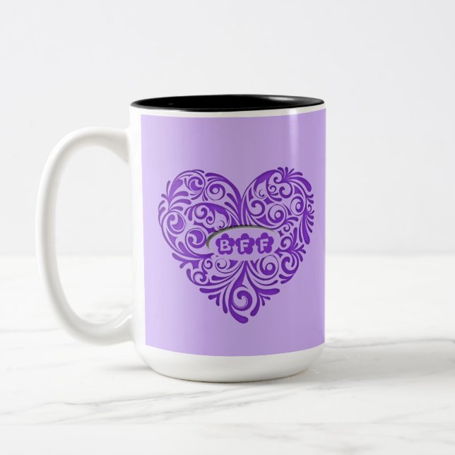 Café Em Dois Tons Caneca roxa personalizada do coração de BFF (Esquerda)