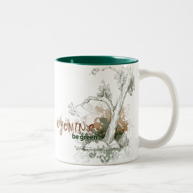 Café Em Dois Tons Caneca verde da árvore de Wyoming (Direita)