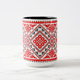 Café Em Dois Tons Caneca vermelha dos sóis do bordado de Vyshyvanka