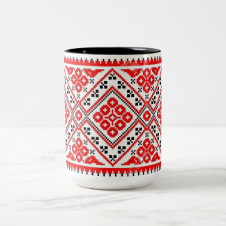 Café Em Dois Tons Caneca vermelha dos sóis do bordado de Vyshyvanka