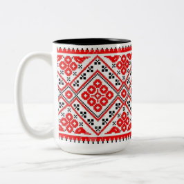 Café Em Dois Tons Caneca vermelha dos sóis do bordado de Vyshyvanka