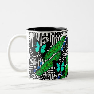 Café Em Dois Tons Caneta de Cascavel e caneca de borboletas