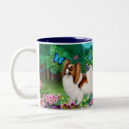 Café Em Dois Tons Cão de Papillon na caneca do jardim