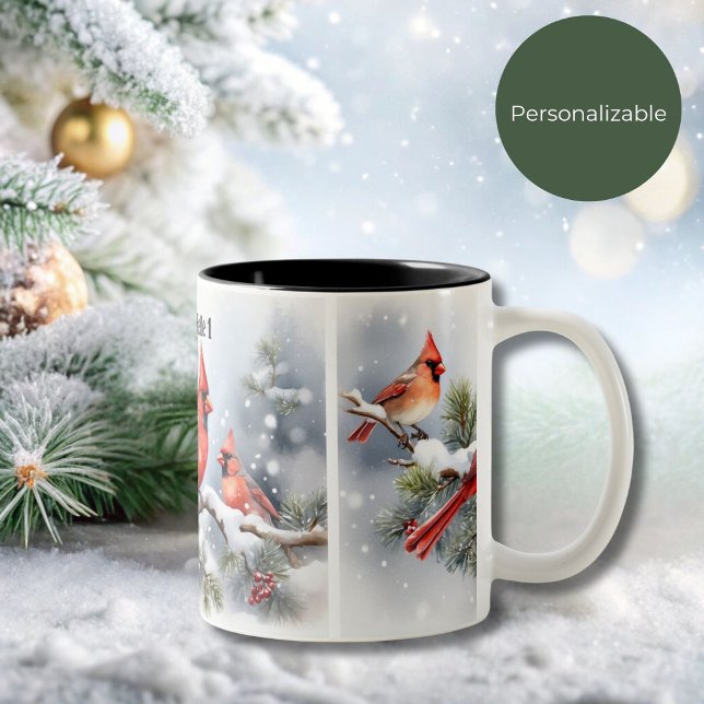 Café Em Dois Tons Cardeais de Natal na Caneca da Neve 1 (Criador carregado)
