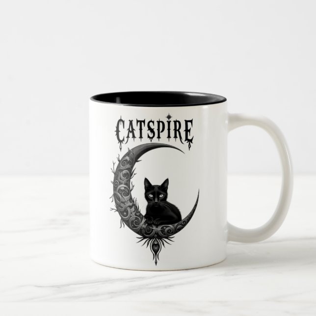 Café Em Dois Tons "CATSPIRE: Lua gótica e Design de caneca de gato (Direita)