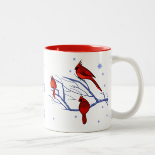 Café Em Dois Tons Cena de Neve com Cardeais Vermelhos. Caneca de pre