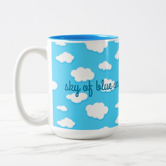 Café Em Dois Tons céu de nuvens brancas azuis e peludas - caneca (Esquerda)