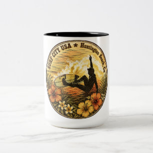 Café Em Dois Tons CIDADE DE SURFE EUA - Caneca