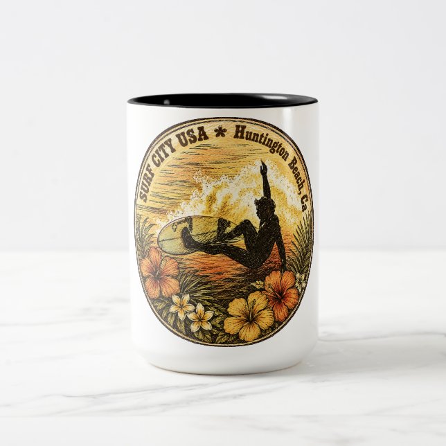 Café Em Dois Tons CIDADE DE SURFE EUA - Caneca (Centro)