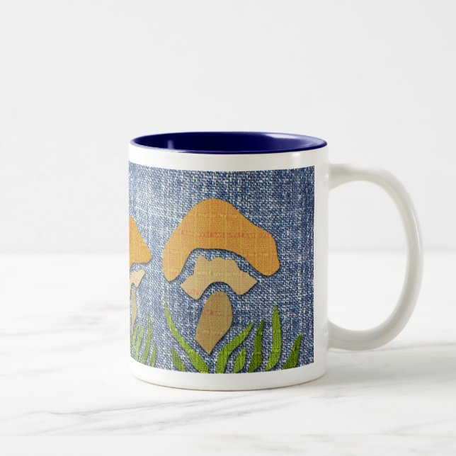 Café Em Dois Tons Cogumelos na caneca da sarja de Nimes (Direita)