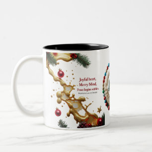 Café Em Dois Tons Coração Alegre, Mente Feliz — Caneca de Natal de L