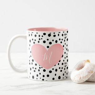 Café Em Dois Tons Coração rosa e caneca de pontos monogramas